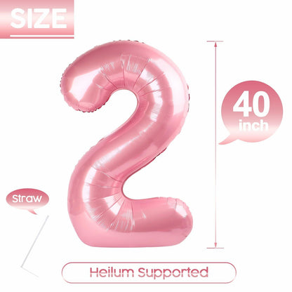 KEXINGTUO 2 Pearlescent Pink Number Foil Balloons 40 Inch Birthday Party
