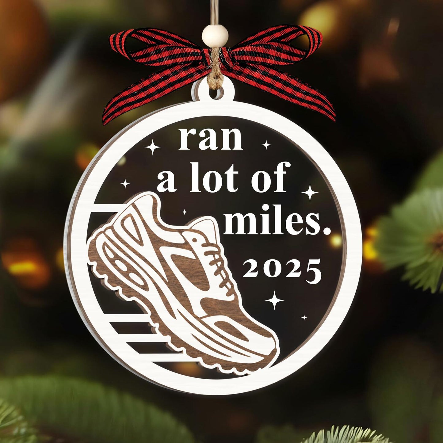 Hangwoous Marathon Runner Wooden Ornament 2 Layer Christmas Tree Sport