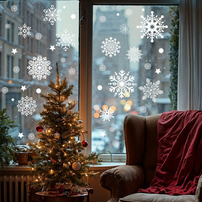 AHEONLAR 142PCS Christmas Window Static Cling Stickers Waterproof White Vinyl