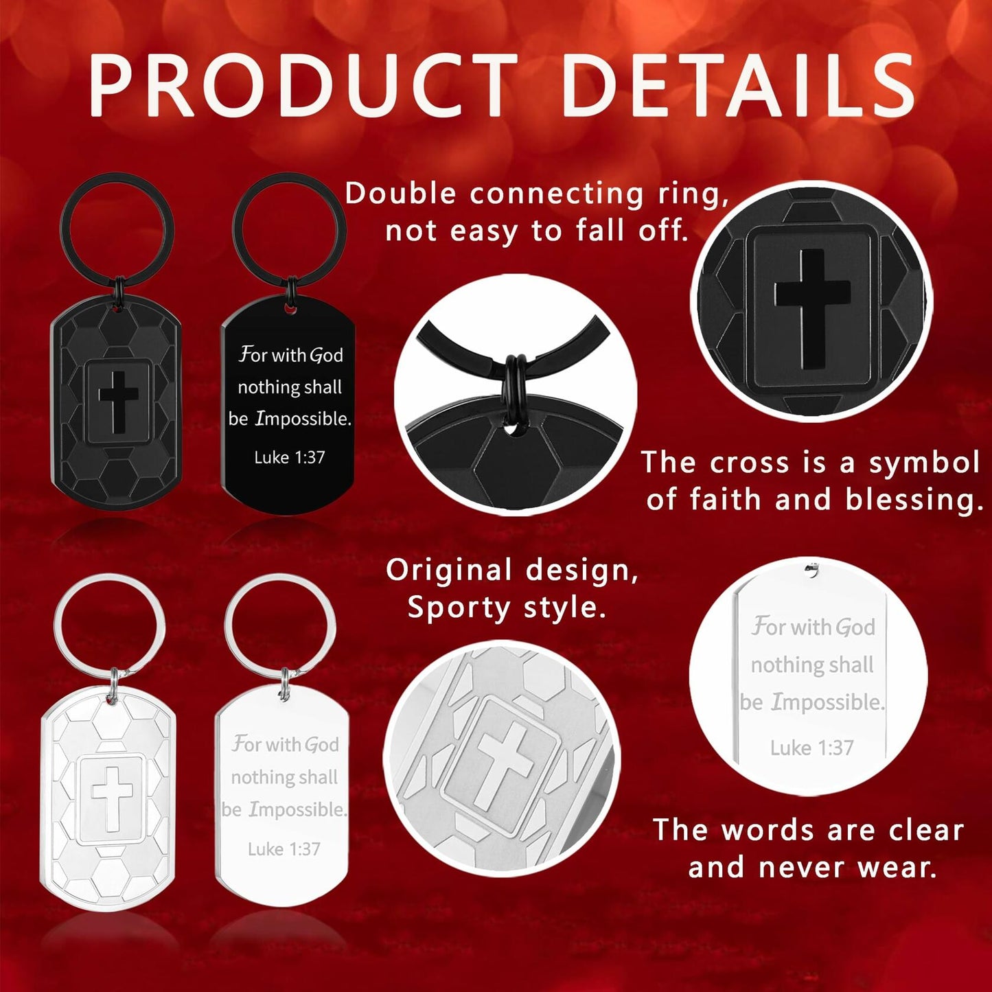 Miss Chipmunk Football Bible Verse Keychain Luke 1:37 Black Stainless Steel