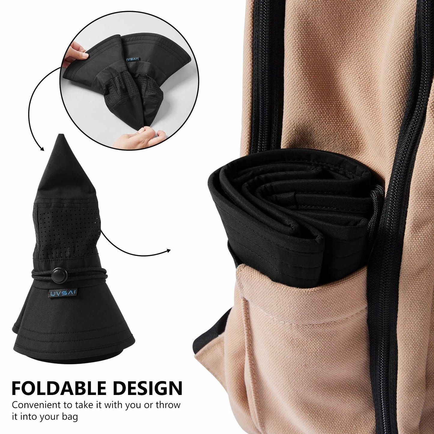 UVSAI UPF 50+ Bucket Sun Hat Laser Mesh Cooling Adjustable Black