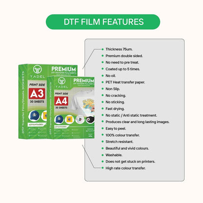 Yadel DTF Transfer Film A3 30 Pieces YL-0030 Easy Image Transfer Sheets