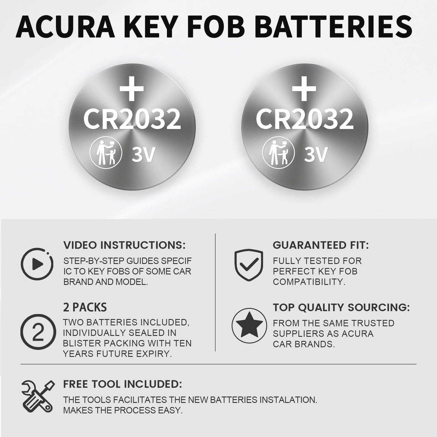 KKNCO Key Fob Battery Replacement for Acura Smart Remote Pack of 2 Batteries