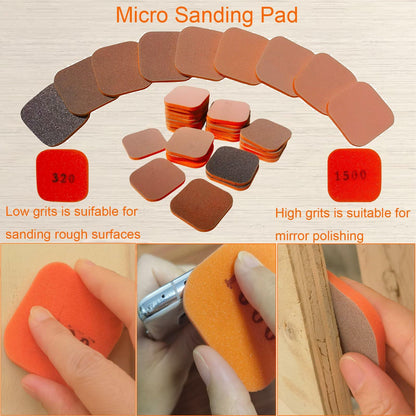 Toromp 2x2 Inch Soft Touch Sanding Pads 27 Pack Orange 320-3500 Grit