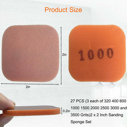 Toromp 2x2 Inch Soft Touch Sanding Pads 27 Pack Orange 320-3500 Grit