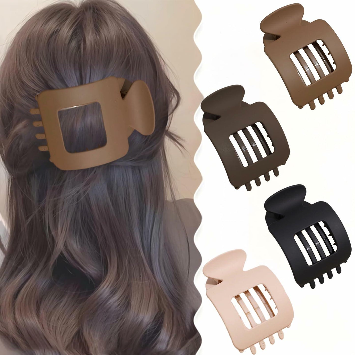 Generic 4-Pack Large Matte Non-Slip Claw Barrettes Hair Clips 4-Square