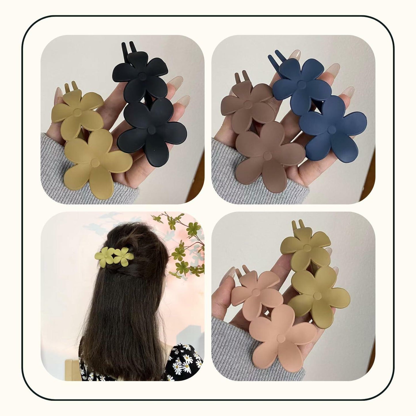 Mevnccola 6 Pack 4.1" Floral Matte Hair Claw Clips Non-Slip Multi-Color