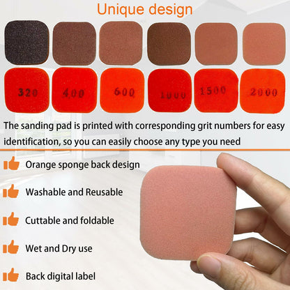 Toromp 2x2 Inch Soft Touch Sanding Pads 27 Pack Orange 320-3500 Grit