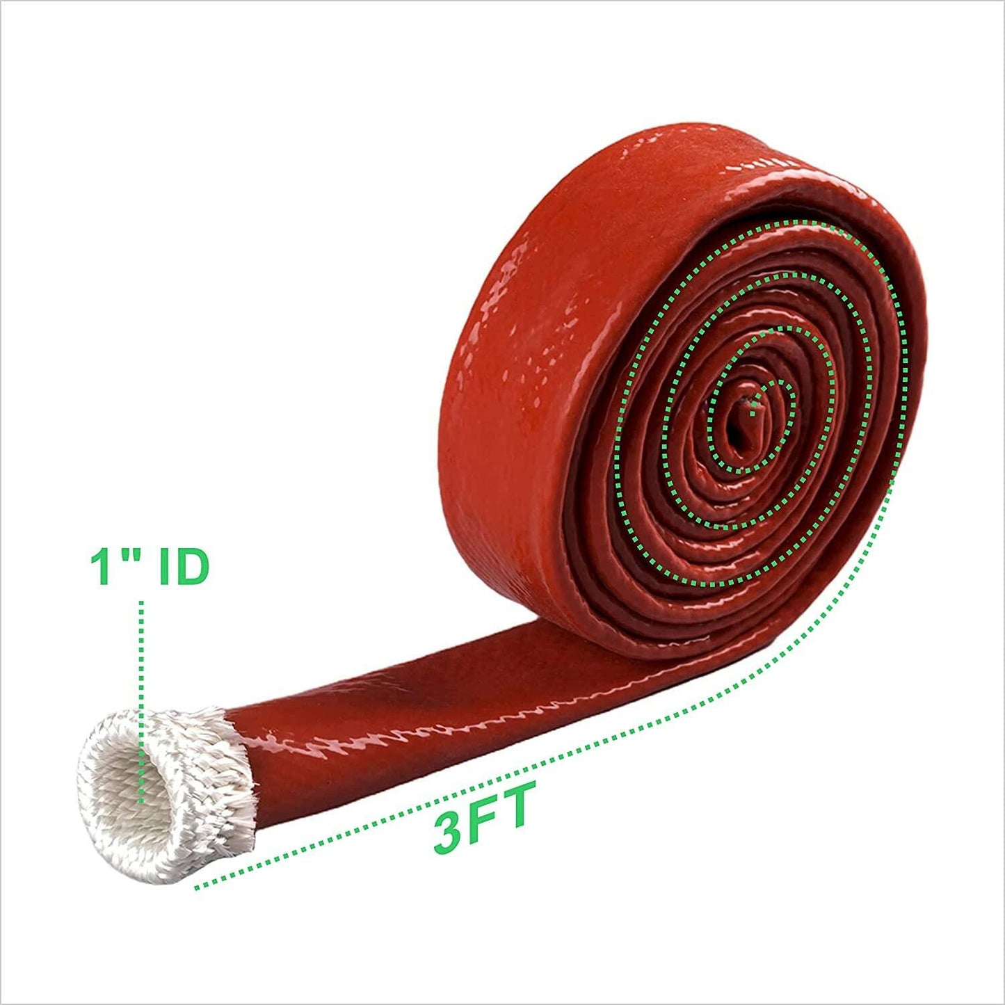 Ummickl 1" ID Silicone Coated Fiberglass Heat Sleeve 3.3ft Red