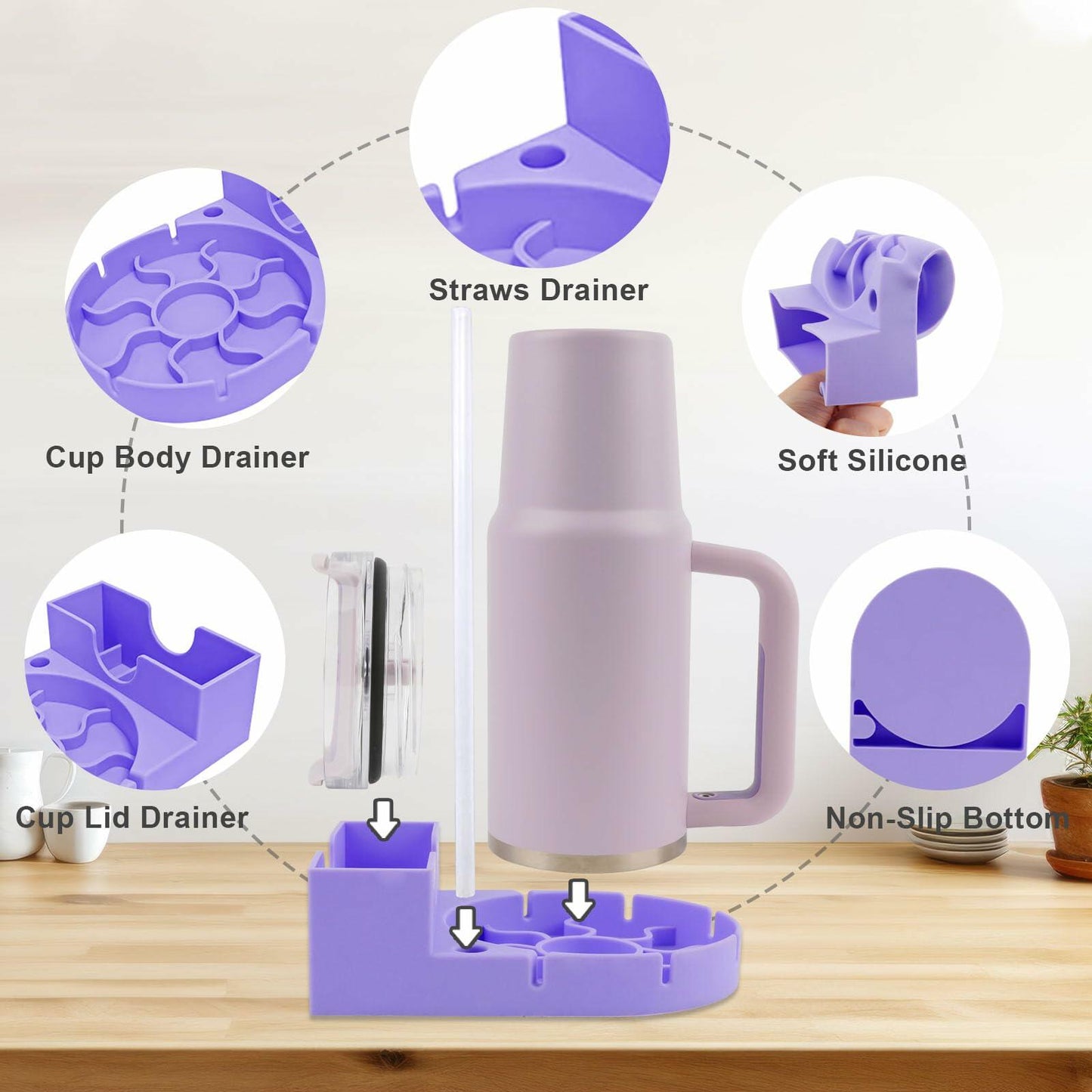 SISAYWEY Silicone Water Bottle Drying Rack Stanley 20/30/40oz Cups Purple 1Pc