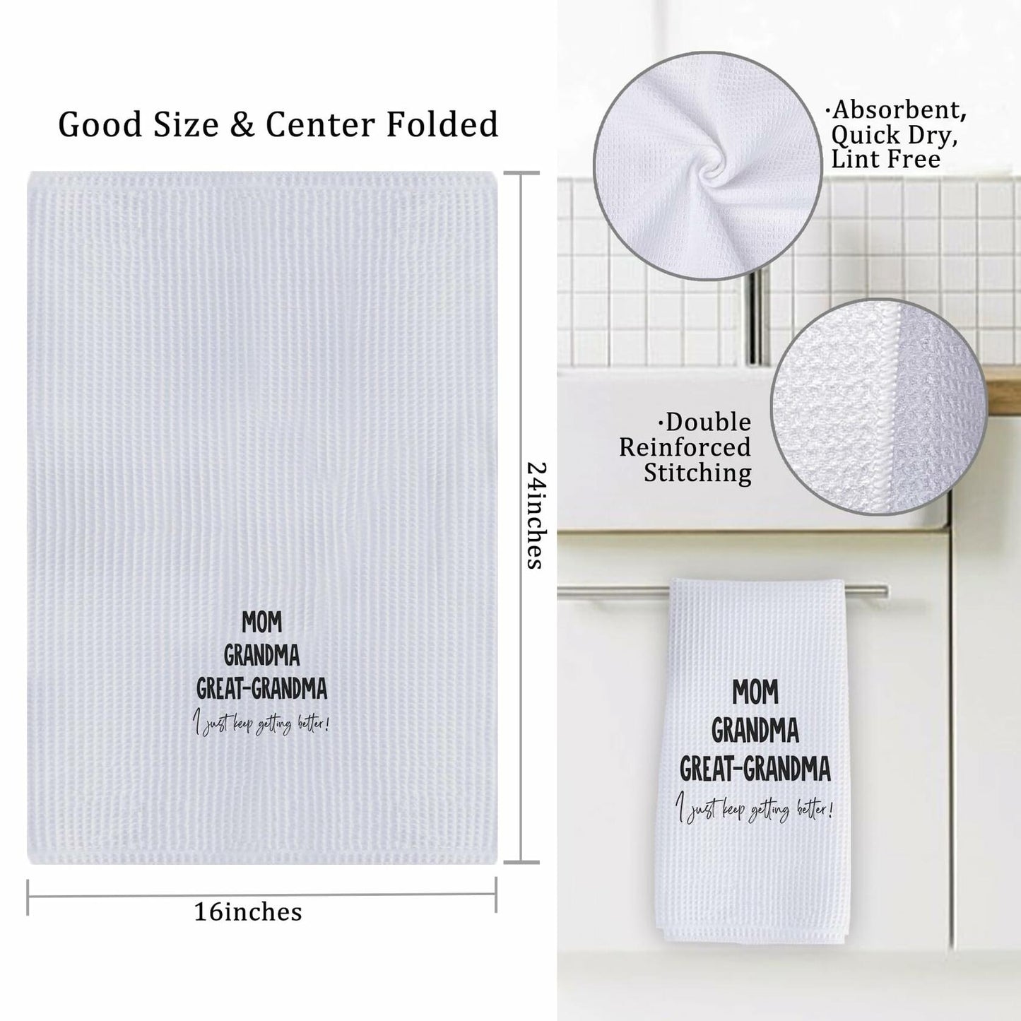 XUISWELL Grandma Gifts Kitchen Towels Great Grandma 16x24 Inch