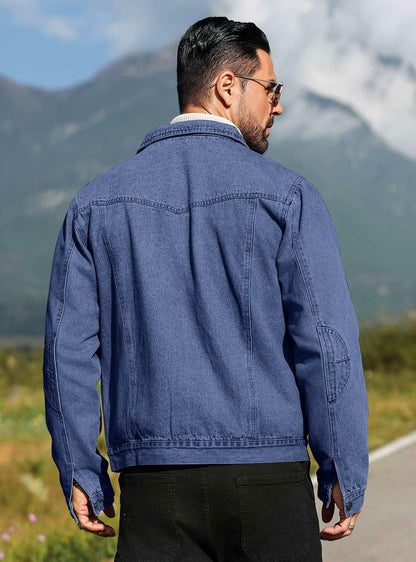 KAVIANA Men's Denim Jacket Flannel Lined Snap Closure Navy Blue Size XX-L