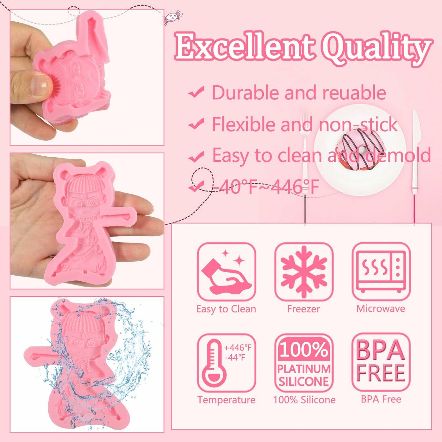 ICNYEKl 5 Pcs Cartoon Chocolate Fondant Silicone Molds Cake Decor Baking