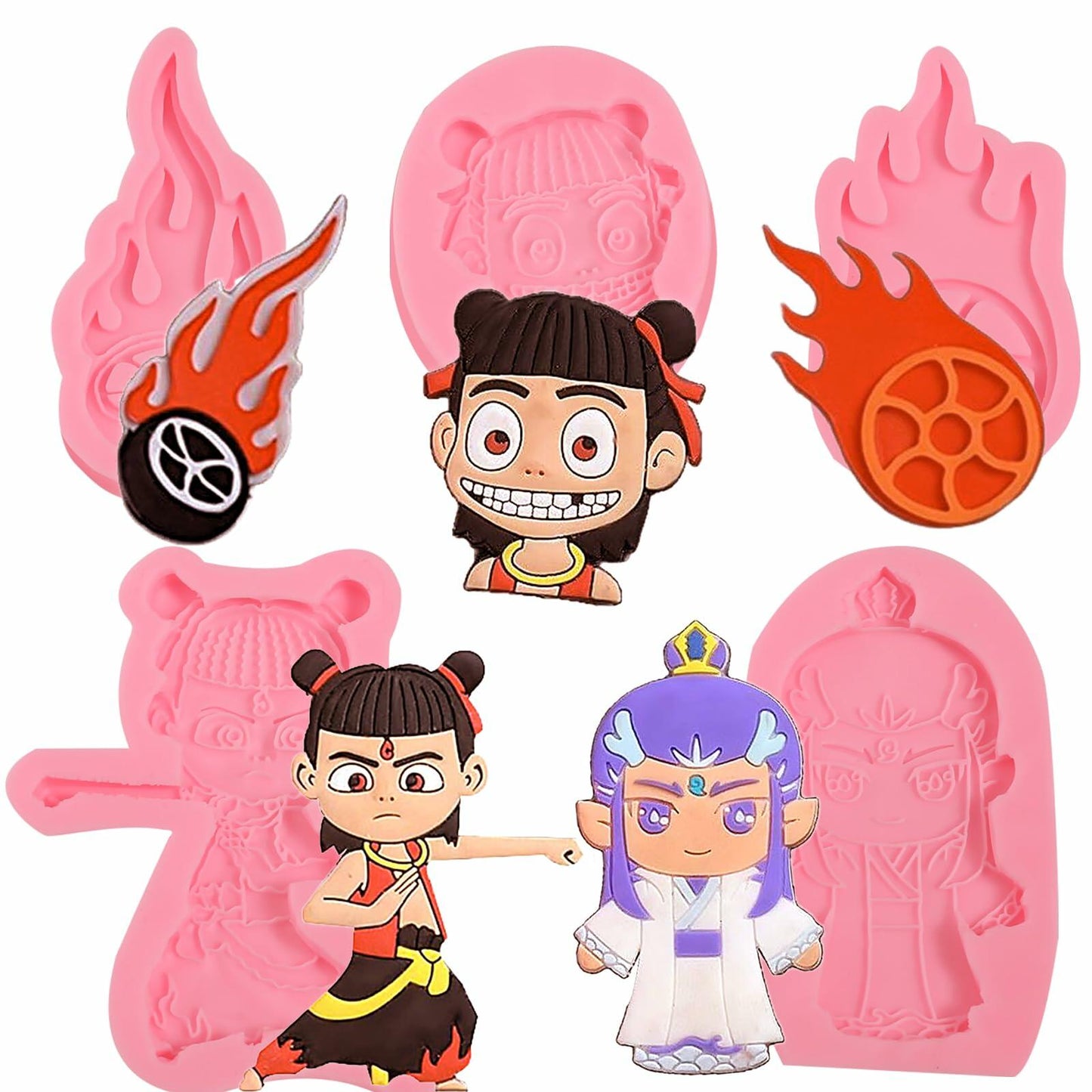ICNYEKl 5 Pcs Cartoon Chocolate Fondant Silicone Molds Cake Decor Baking