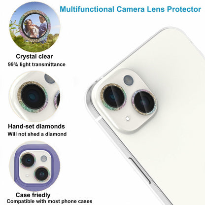 ZQCFKJ iPhone 16/16 Plus Tempered Glass Camera Lens Protector Glitter Colorful