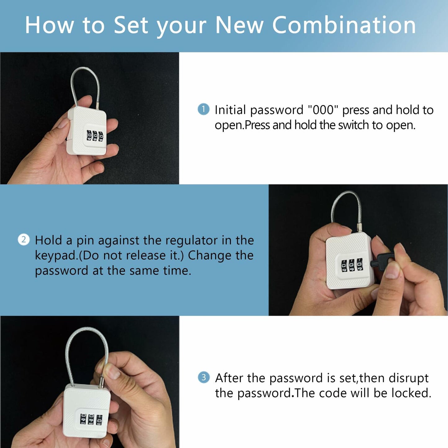 Coipdfty 3-Digit Combination Lock with Flexible Steel Cable Waterproof Black 1
