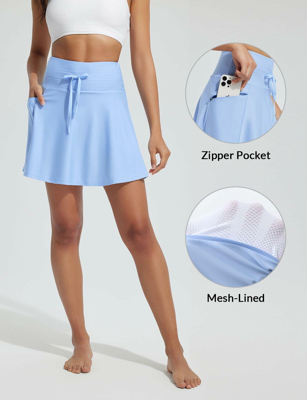 baleaf Women's Swim Skirt High Waisted Tummy Control Light Blue Size 2XL