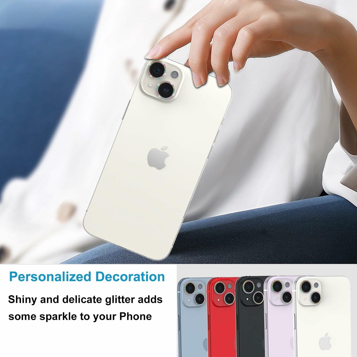 ZQCFKJ iPhone 16/16 Plus Tempered Glass Camera Lens Protector Glitter Colorful