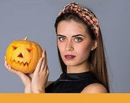 ABONDEVER Halloween Rhinestone Pumpkin Headband Black Orange Plaid