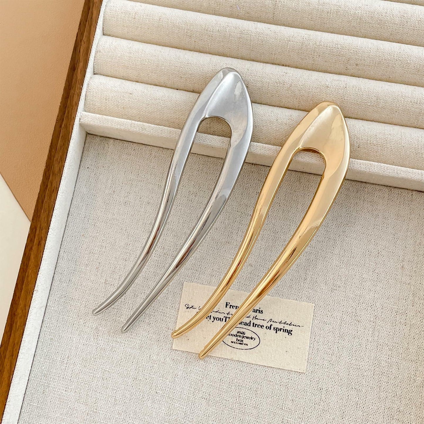 enophe 2PCS 5.12in U Shaped French Twist Metal Hair Pins Gold Silver