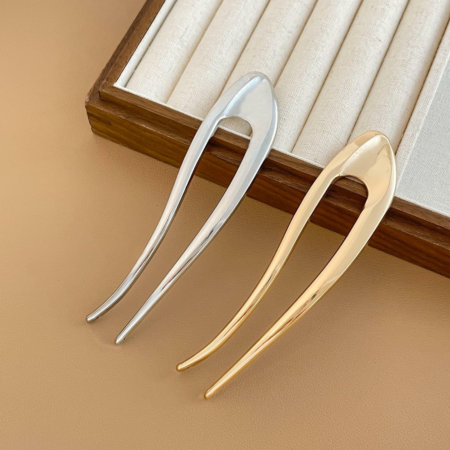 enophe 2PCS 5.12in U Shaped French Twist Metal Hair Pins Gold Silver