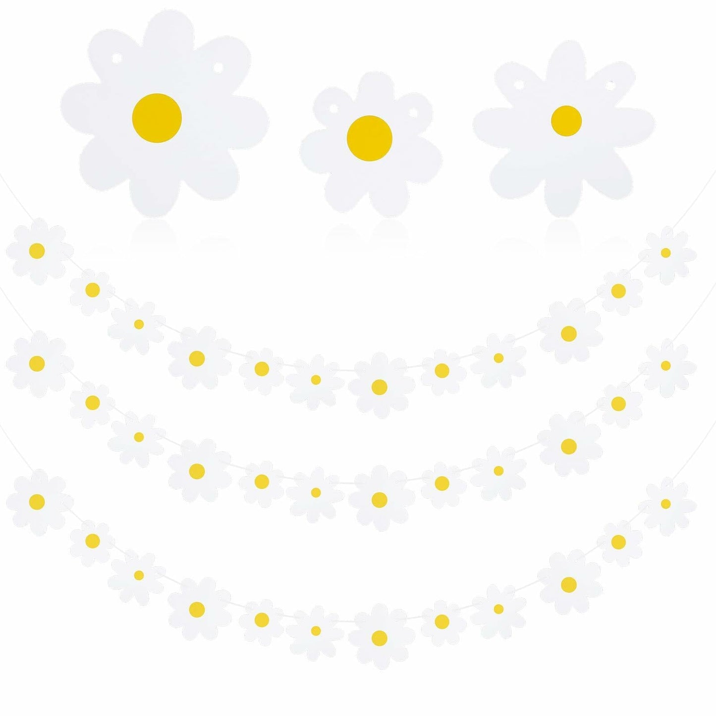 YQQYG Daisy Banner Garland 4 PCS White Paper Party Decor