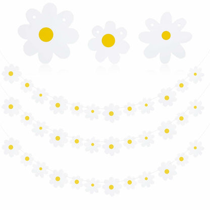 YQQYG Daisy Banner Garland 4 PCS White Paper Party Decor