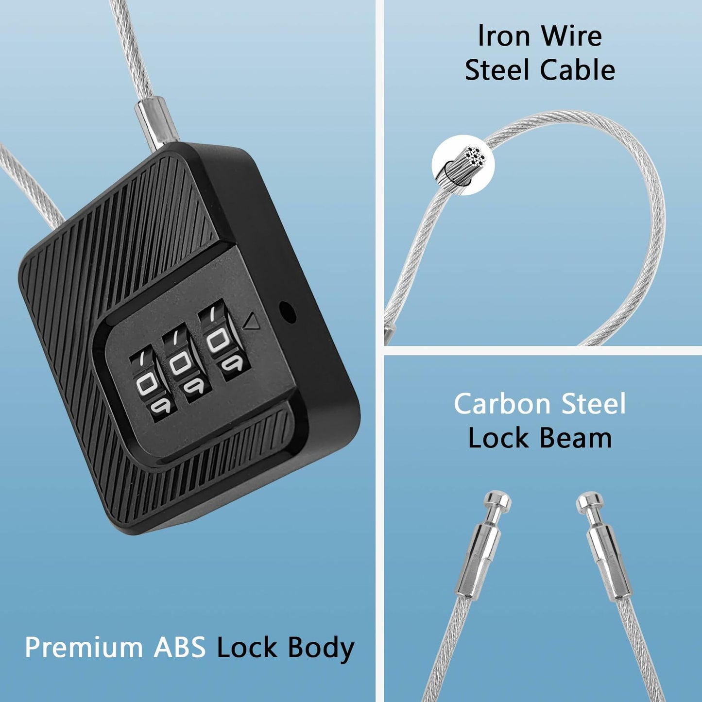 Coipdfty 3 Digit Combination Lock Flexible Steel Cable Waterproof White 2 Pack