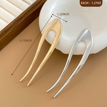 enophe 2PCS 5.12in U Shaped French Twist Metal Hair Pins Gold Silver