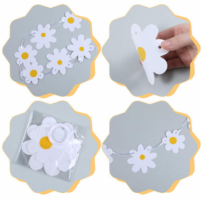 YQQYG Daisy Banner Garland 4 PCS White Paper Party Decor