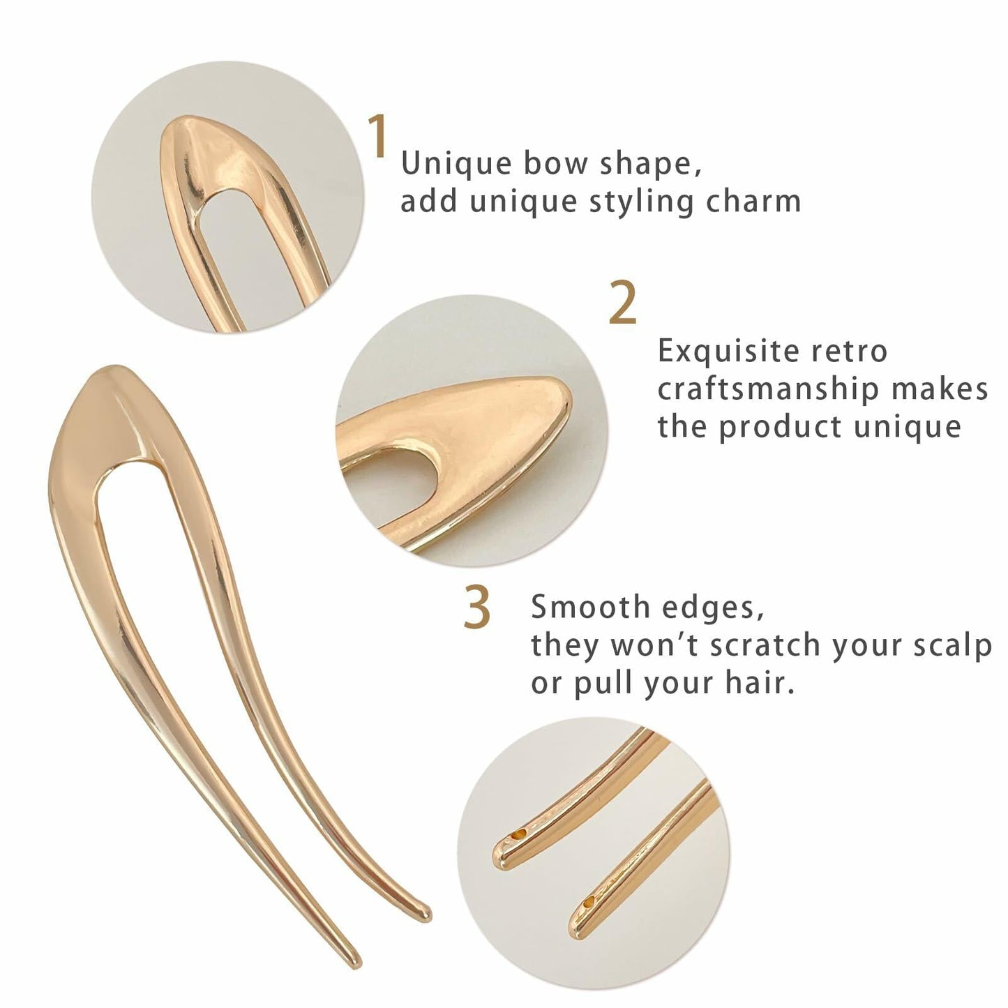enophe 2PCS 5.12in U Shaped French Twist Metal Hair Pins Gold Silver