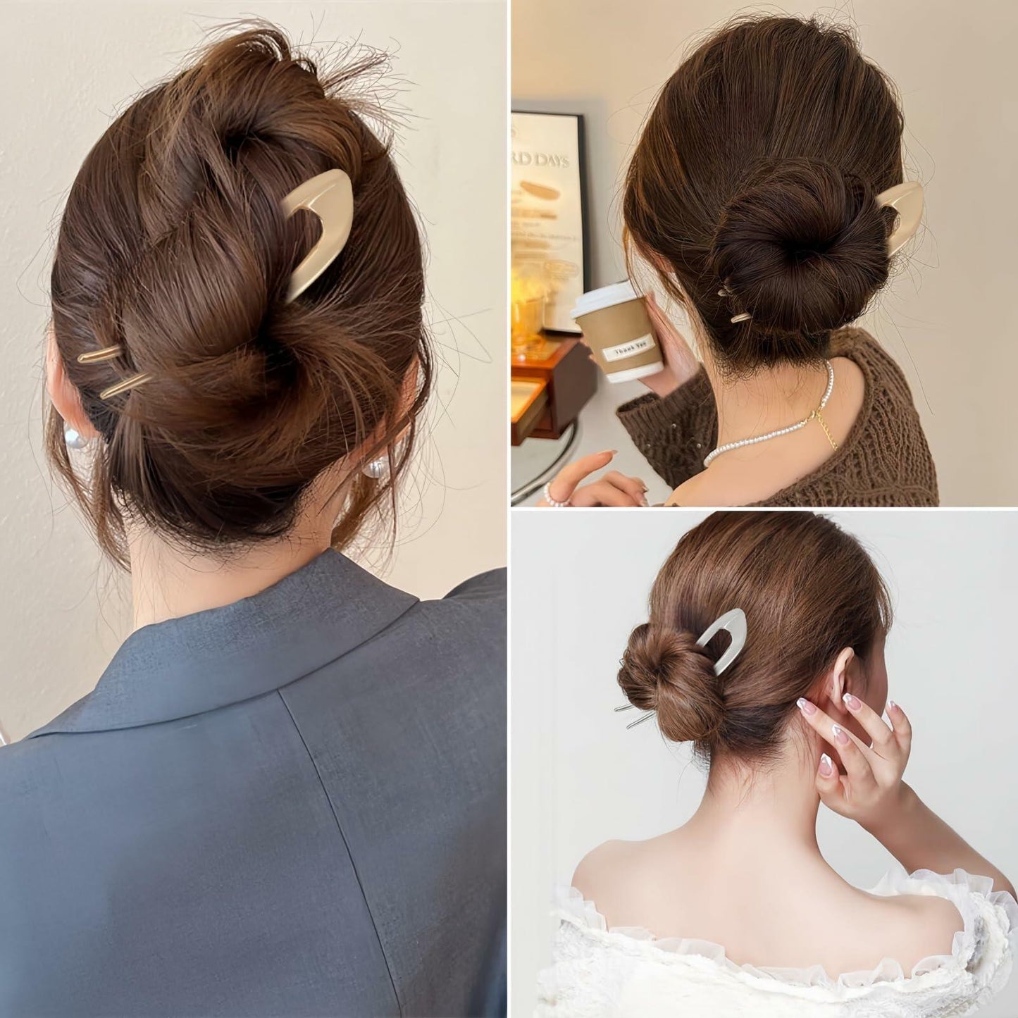 enophe 2PCS 5.12in U Shaped French Twist Metal Hair Pins Gold Silver