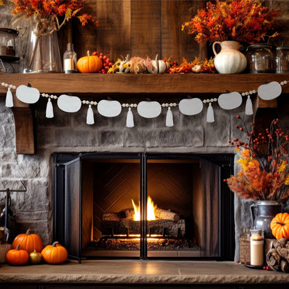 Breling 6ft White Felt Pumpkin Garland Fall Thanksgiving Neutral Decor