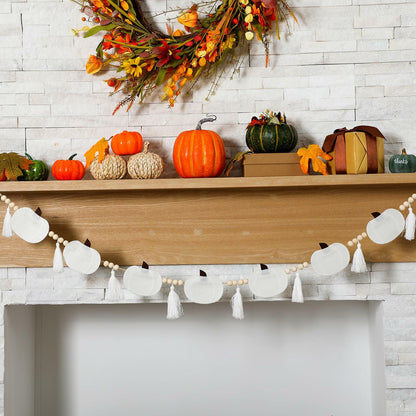 Breling 6ft White Felt Pumpkin Garland Fall Thanksgiving Neutral Decor