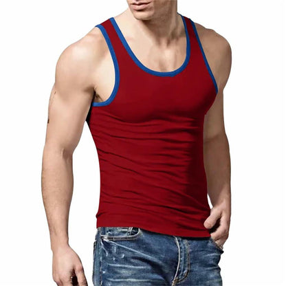 Generic Men's Round Neck Contrasting Splicing Slim Fit Sports Tank Top Black XXL