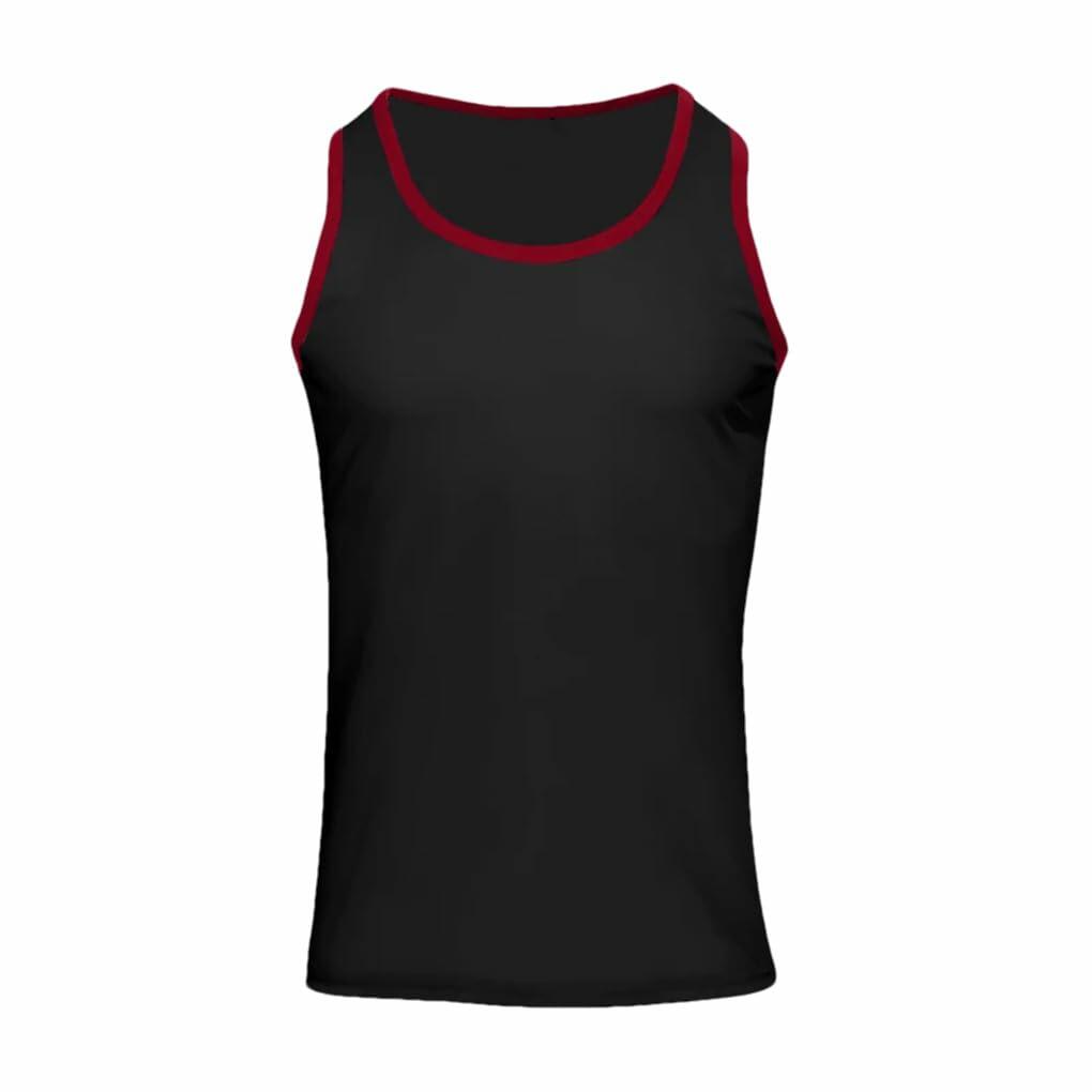 Generic Men's Round Neck Contrasting Splicing Slim Fit Sports Tank Top Black XXL
