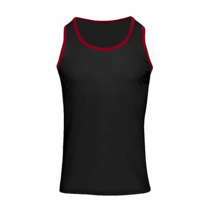 Generic Men's Round Neck Contrasting Splicing Slim Fit Sports Tank Top Black XXL