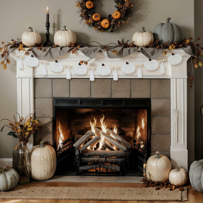 Breling 6ft White Felt Pumpkin Garland Fall Thanksgiving Neutral Decor