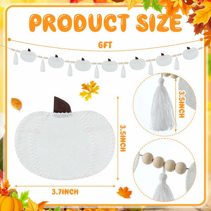 Breling 6ft White Felt Pumpkin Garland Fall Thanksgiving Neutral Decor