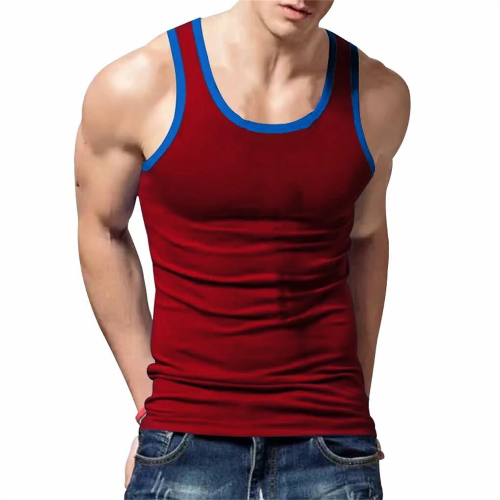 Generic Men's Round Neck Contrasting Splicing Slim Fit Sports Tank Top Black XXL
