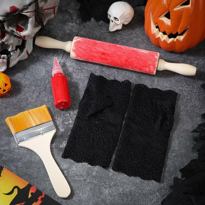 Yearntown Halloween Costume Accessories Black Lace Fingerless Gloves One Size