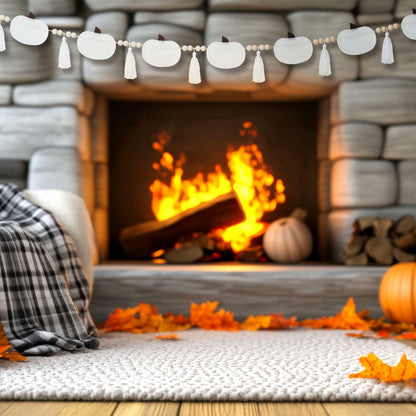 Breling 6ft White Felt Pumpkin Garland Fall Thanksgiving Neutral Decor