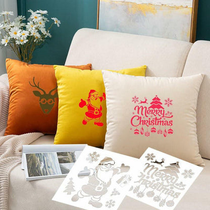 Suartus Christmas Stencils 16pcs Pine Trees Snowflake Elk Santa Reusable