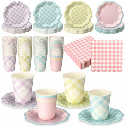 Yungyan 216 Pc Gingham Party Supplies Set Plates Cups Napkins Classic Color