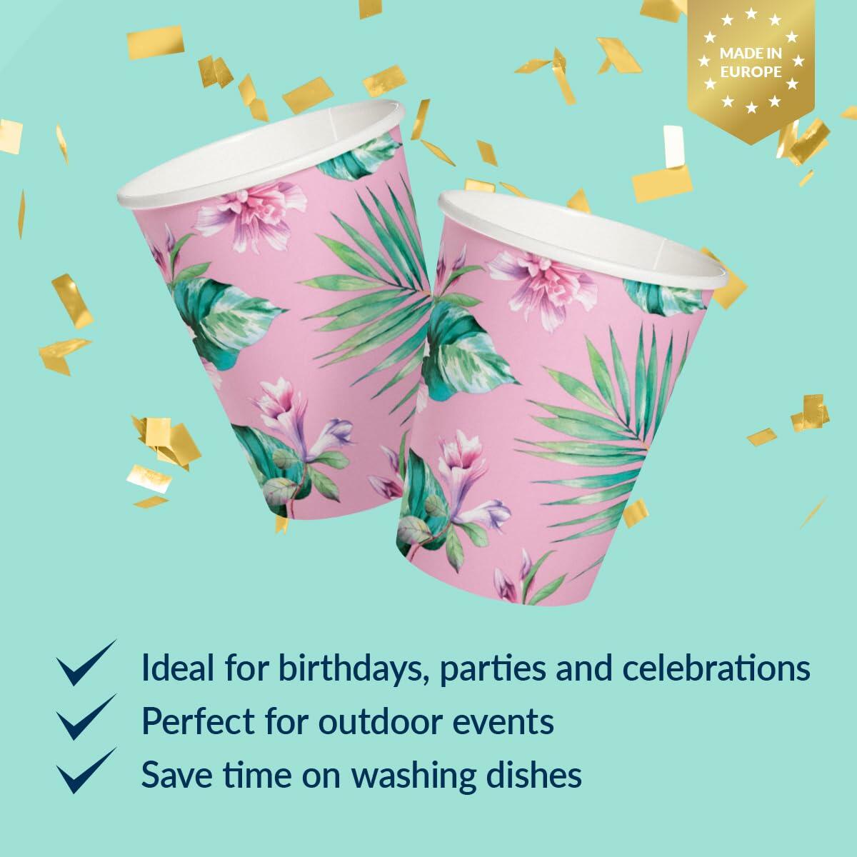 PAW Decor Collection Disposable Paper Cups 8.5oz 50-Pack Pink Floral
