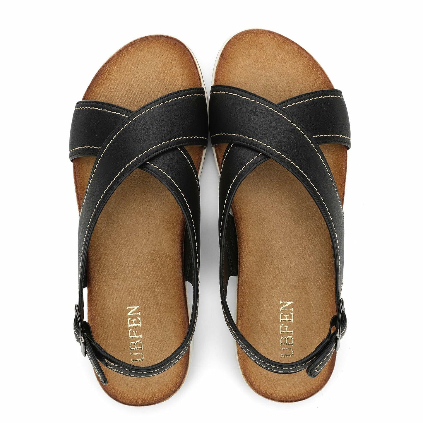 UBFEN Womens Flat Sandals Arch Support Adjustable Slingback Black Size 8