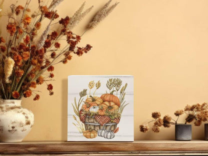 ULEGIE Fall Autumn Wood Box Sign Pumpkin Thanksgiving Decor 5x5 Inch