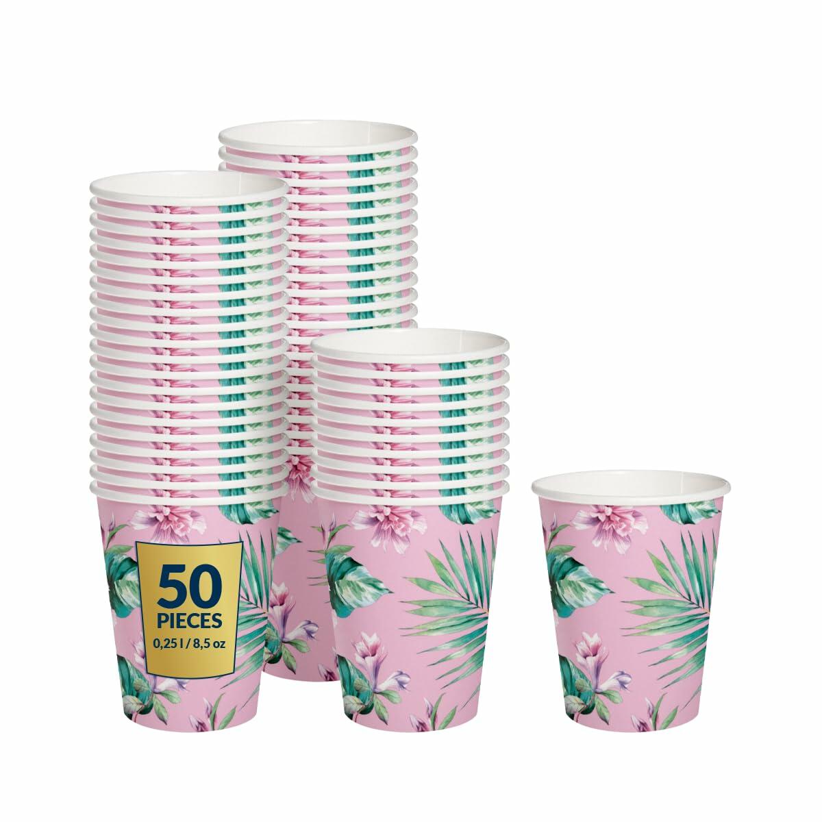 PAW Decor Collection Disposable Paper Cups 8.5oz 50-Pack Pink Floral