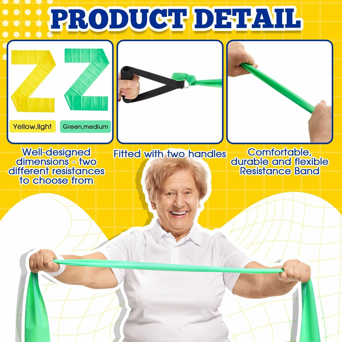 Relaxgiant 2pcs Resistance Bands with Handles Chair Exercise Yellow Green