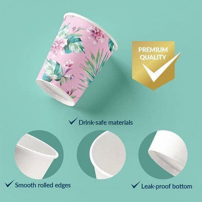 PAW Decor Collection Disposable Paper Cups 8.5oz 50-Pack Pink Floral